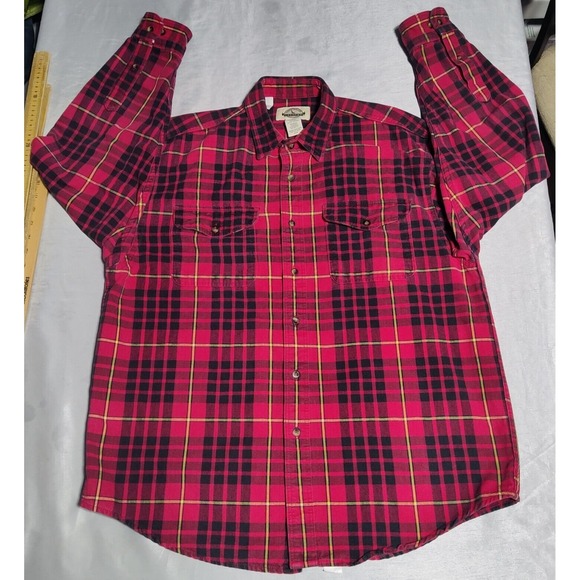 VTG EDDIE BAUER LEGENDS Men Large Red Black Plaid Cotton Button Outdoor Shirt - Picture 5 of 16